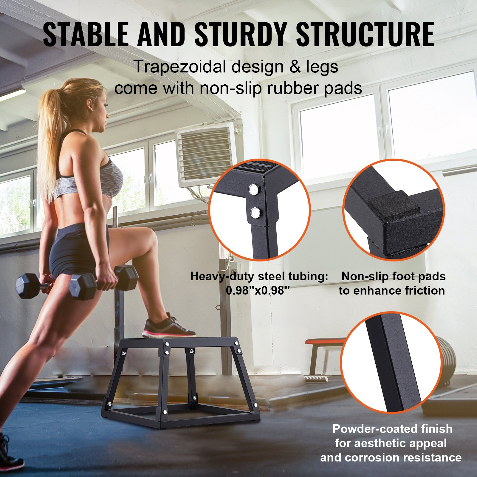 Start2Finish VEVOR 12-inch black plyometric jump box with anti-slip surface for home gym agility and strength training.