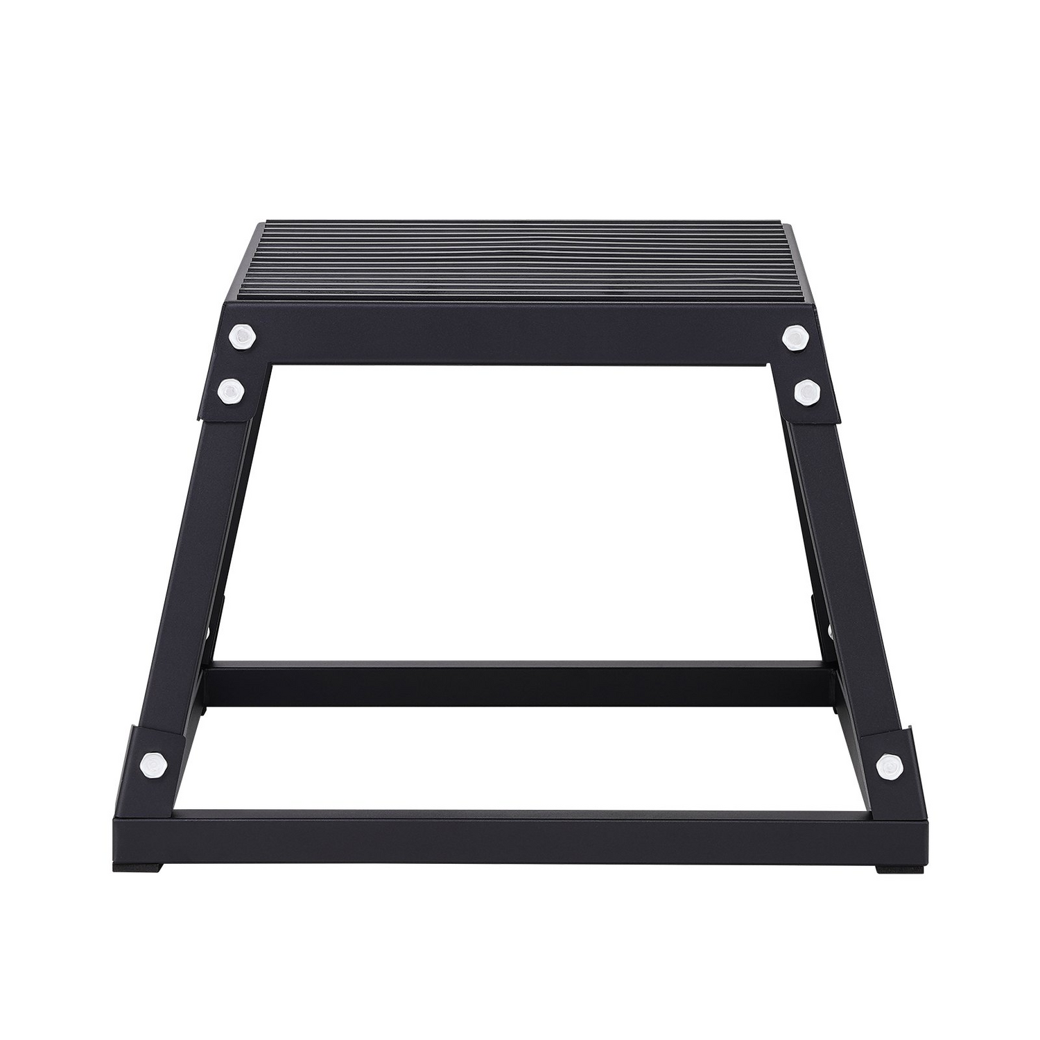 Start2Finish black steel plyometric jump box, 12-inch fitness step-up platform with anti-slip surface for home gym training and agility exercises.