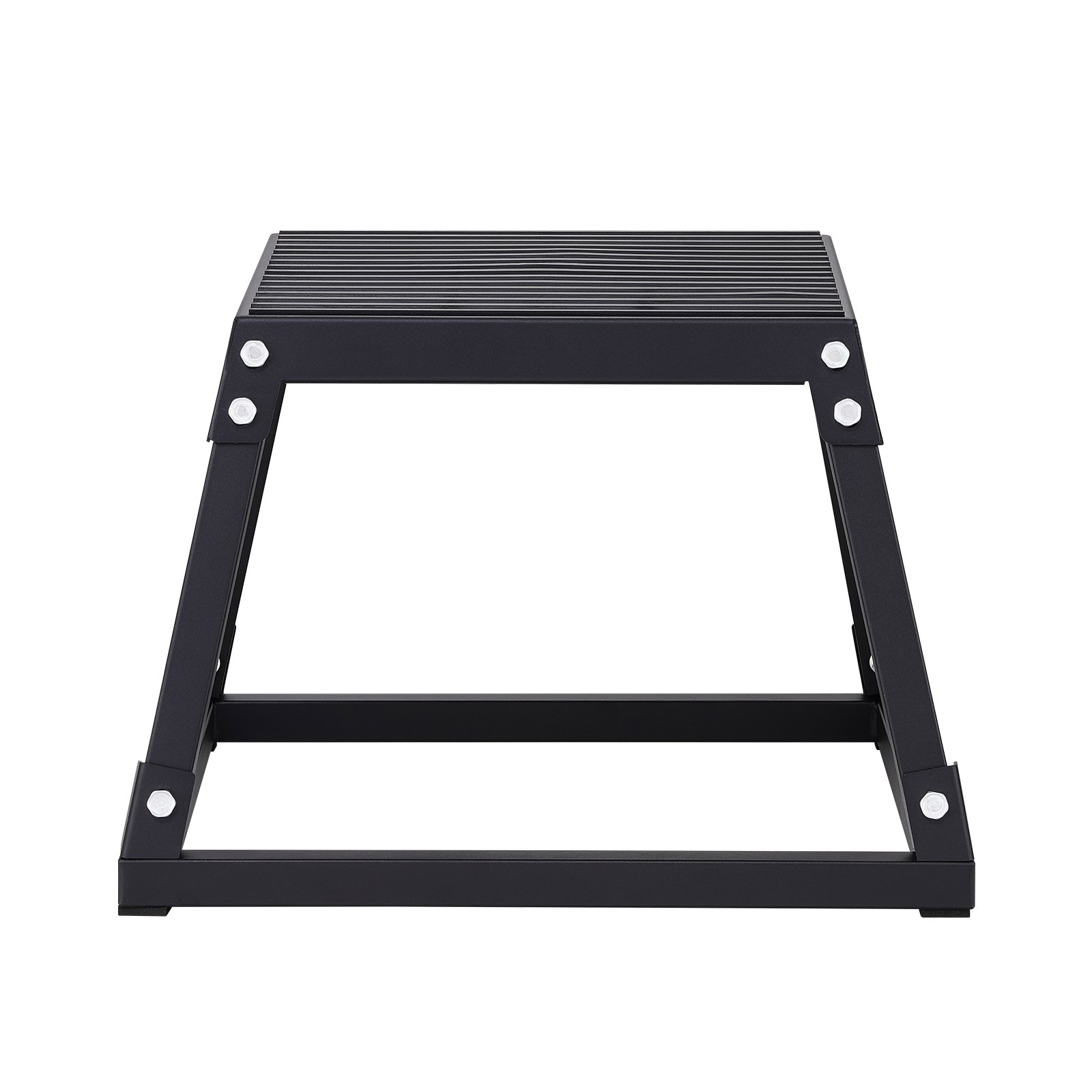 Start2Finish black steel plyometric jump box, 12-inch fitness step-up platform with anti-slip surface for home gym training and agility exercises.