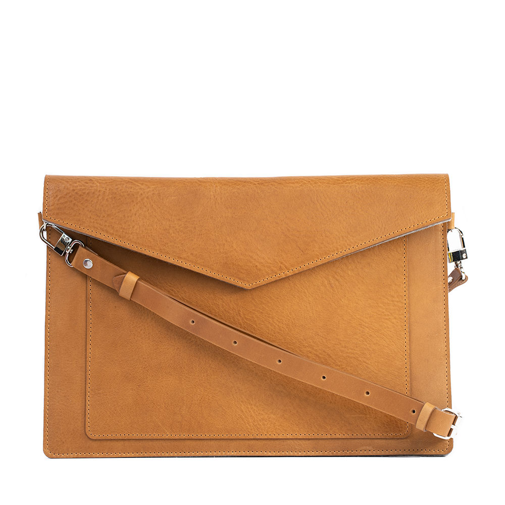 Start2Finish leather bag for MacBook with an iPad pocket, stylish accessories case for carrying your laptop and tablet.