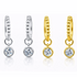 Start2Finish 1CTW created moissanite beaded hoop drop earrings in 14kt gold over sterling silver with round or cushion cut stones.