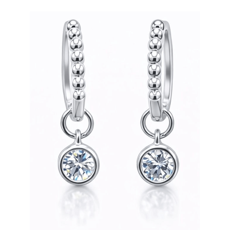 Start2Finish 1CTW created moissanite beaded hoop drop earrings in 14kt gold over sterling silver, featuring round or cushion cut stones.