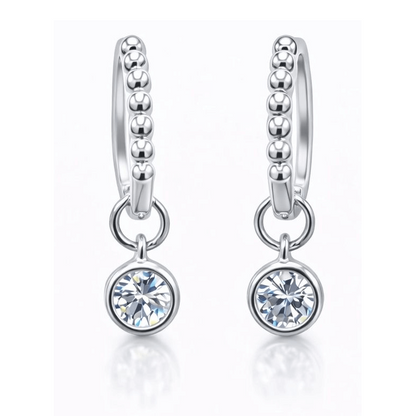Start2Finish 1CTW created moissanite beaded hoop drop earrings in 14kt gold over sterling silver, featuring round or cushion cut stones.