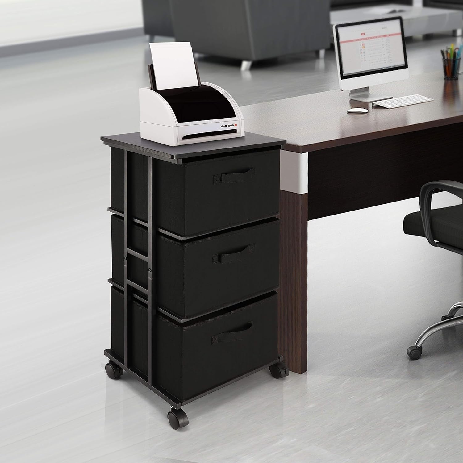 Black Peach Maple 3-drawer dresser for bedroom and hallway storage, featuring a sleek furniture design with ample drawer space.