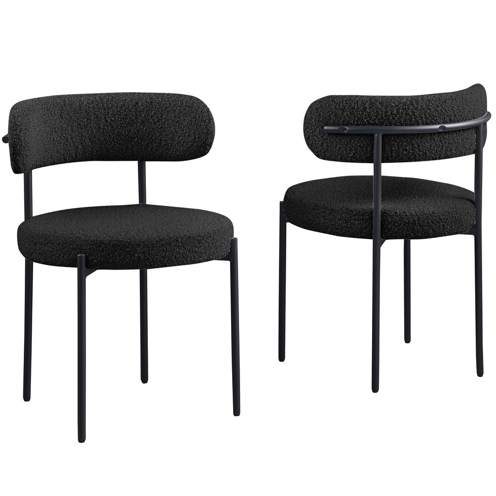 Set of two Drexel Boucle fabric black dining chairs by Start2Finish with cushioned seats and modern design.