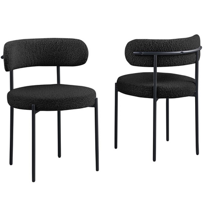 Set of two Drexel Boucle fabric black dining chairs by Start2Finish with cushioned seats and modern design.