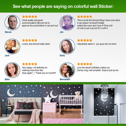 White star wall stickers featuring moon designs from Start2Finish, perfect for nursery or kid room decor.