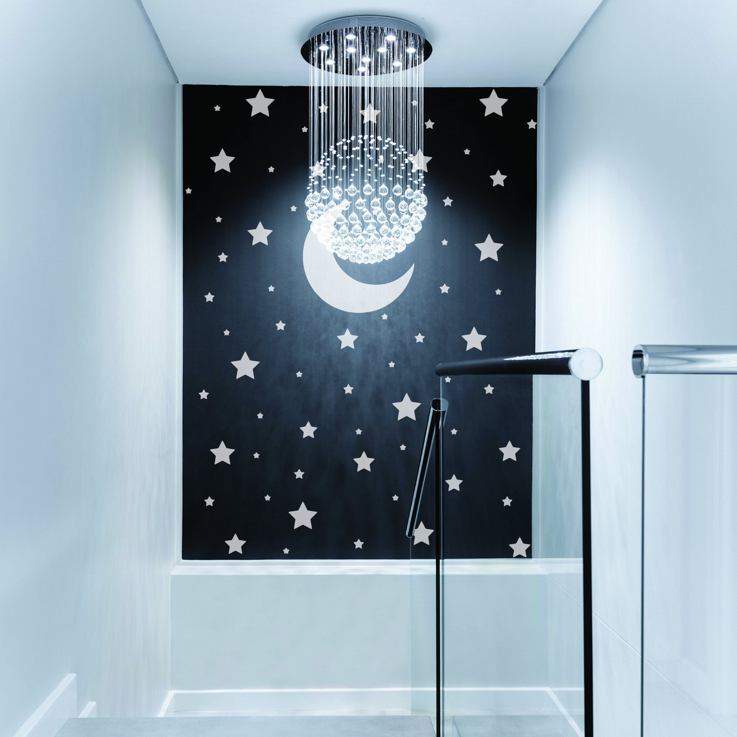 White star and moon wall stickers from Start2Finish, vinyl decals for nursery or kid’s bedroom decor, suitable for boys and girls.