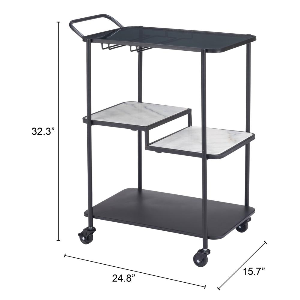 Start2Finish Constanza black bar cart with metal frame and two shelves, modern and functional for entertaining spaces.