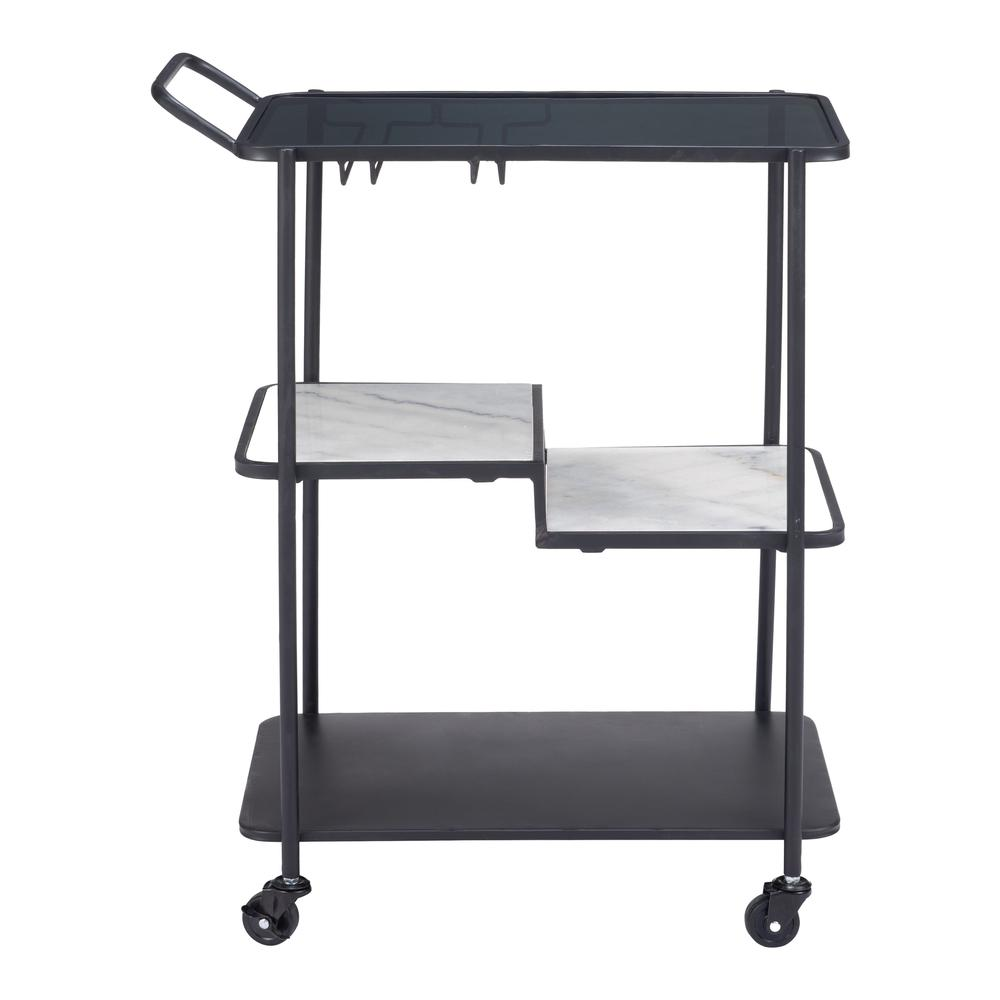 Start2Finish Constanza Black Bar Cart with two-tier shelves and metal frame, perfect for serving and entertaining in style.