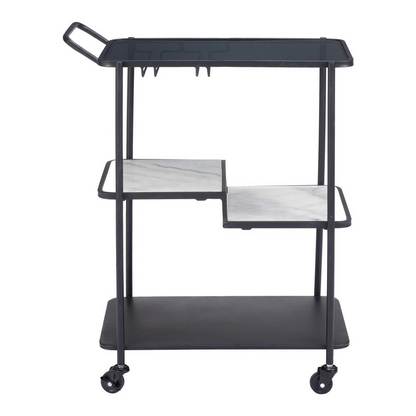 Start2Finish Constanza Black Bar Cart with two-tier shelves and metal frame, perfect for serving and entertaining in style.