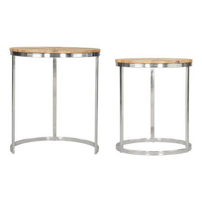 Start2Finish Bari nesting table set with two natural wood tables, showcasing smooth surfaces and modern furniture design.