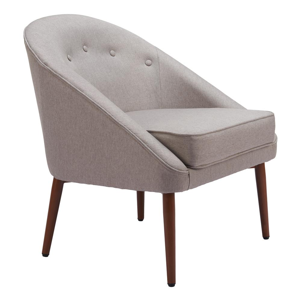 Gray Carter Accent Chair by Start2Finish, showcasing a stylish upholstered furniture piece with wooden legs in a modern living room setting.