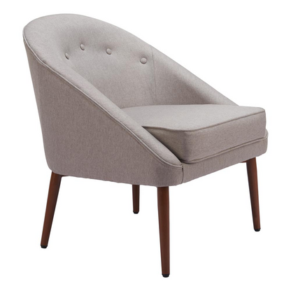 Gray Carter Accent Chair by Start2Finish, showcasing a stylish upholstered furniture piece with wooden legs in a modern living room setting.