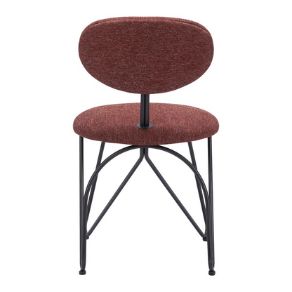 Pair of Novi Dining Chairs by Start2Finish in maroon brown fabric with wooden legs, set of 2, designed for dining room furniture.