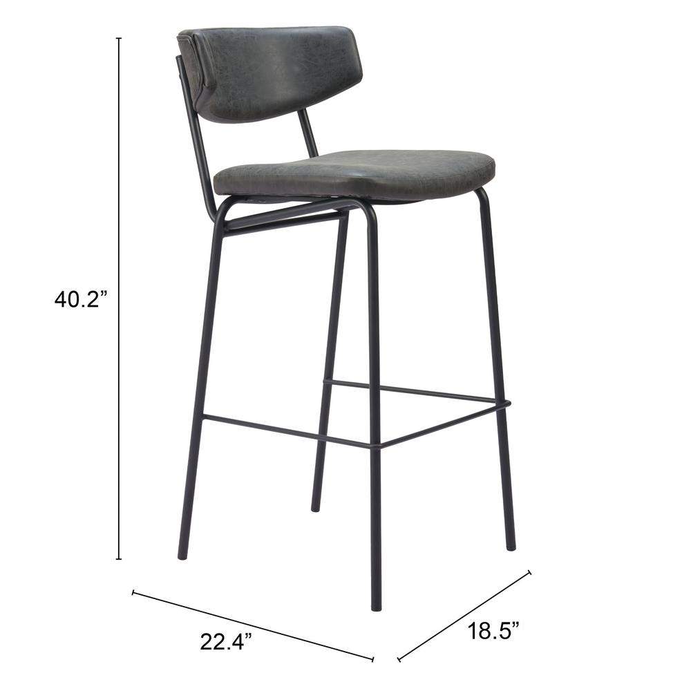Set of two vintage black Charon barstools by Start2Finish with metal legs and cushioned seats, suitable for kitchen or bar area.