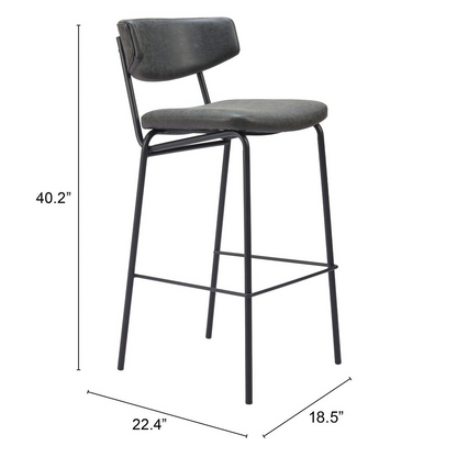Set of two vintage black Charon barstools by Start2Finish with metal legs and cushioned seats, suitable for kitchen or bar area.