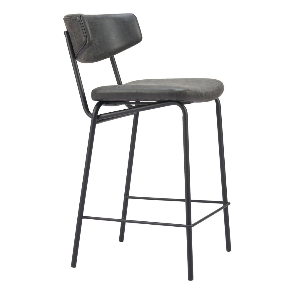 Set of two vintage black Charon counter stools by Start2Finish, featuring metal frames and cushioned seats for kitchen or bar area.