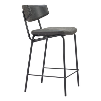 Set of two vintage black Charon counter stools by Start2Finish, featuring metal frames and cushioned seats for kitchen or bar area.