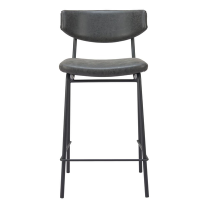 Pair of vintage black Charon counter stools from Start2Finish with metal legs and wooden seats, ideal for kitchen or bar area.