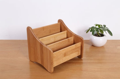 Fuchsia Molly bamboo storage box for organization, with a natural finish and lid for tidy home or office storage.