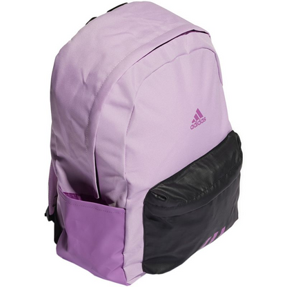 Adidas Classic Badge of Sport 3-Stripes backpack with front pocket and adjustable straps, featuring iconic Adidas branding and durable fabric.