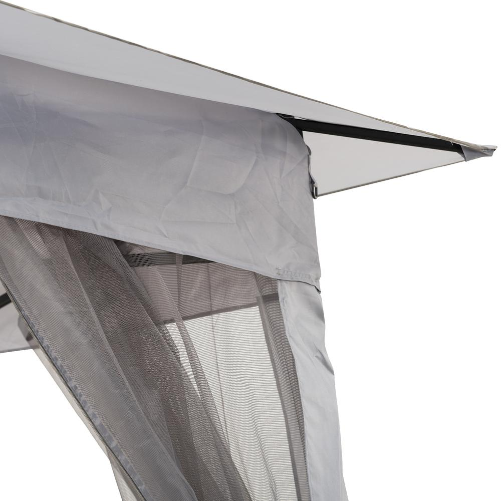 Gray 11 ft. x 11 ft. portable steel gazebo with pop-up design by Start2Finish, shown set up outdoors with a sturdy frame and fabric canopy.