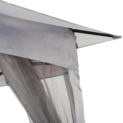 Gray 11 ft. x 11 ft. portable steel gazebo with pop-up design by Start2Finish, shown set up outdoors with a sturdy frame and fabric canopy.