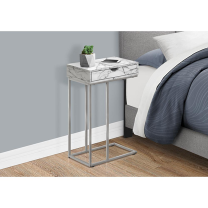 Start2Finish C-shaped accent table with storage drawer, end table for living room or bedroom, featuring a sleek, modern design.