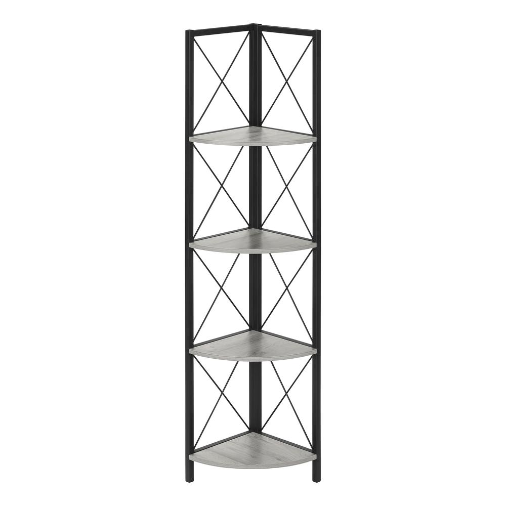 Start2Finish corner bookshelf with four tiers, ideal for office or bedroom, featuring a modern bookcase and etagere design.