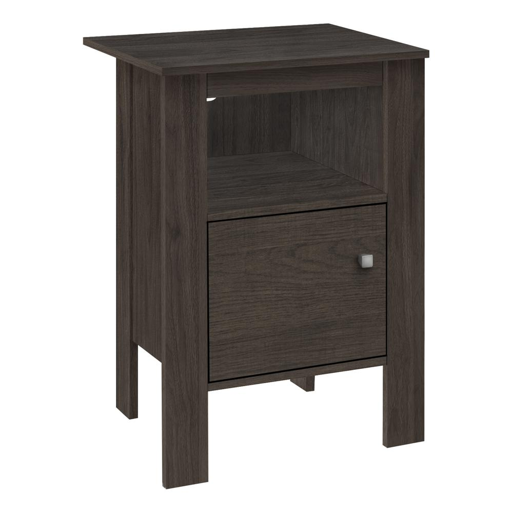 Start2Finish brown side accent table with storage, ideal as a nightstand or living room end table with a lamp on top.