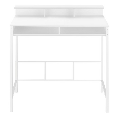 Start2Finish computer desk for home office with standing height, storage shelves, ideal for work and laptop use.