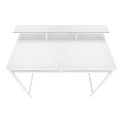 Start2Finish computer desk for home office with standing design, storage shelves, ideal for work and laptop use.