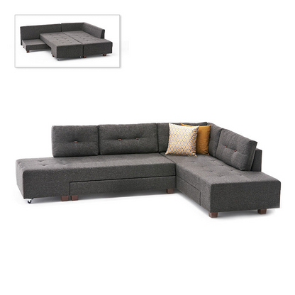 Right corner sofa EMILLE by Start2Finish in anthracite fabric, showing plush cushions and modern design in a living room setting.