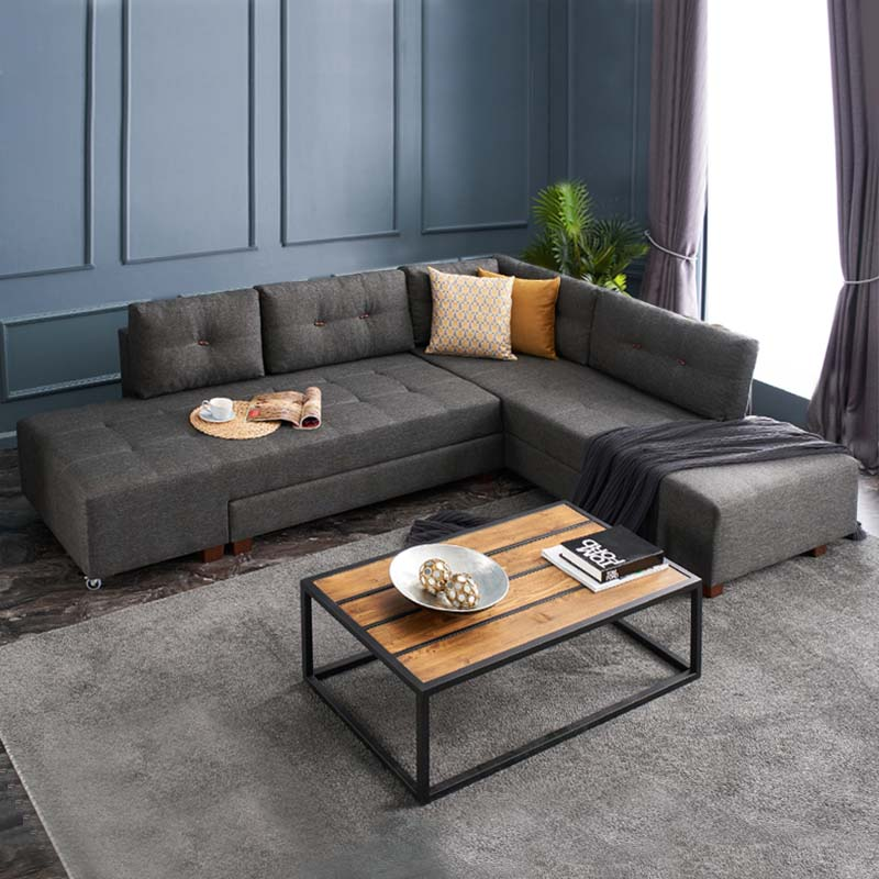 Right corner sofa EMILLE by Start2Finish in anthracite fabric, showing plush cushions and modern design on a light background.