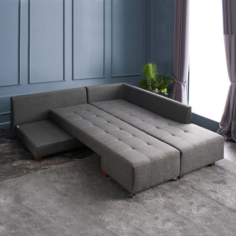 Right corner sofa EMILLE by Start2Finish in anthracite fabric, showing plush cushions and modern design in a living room setting.