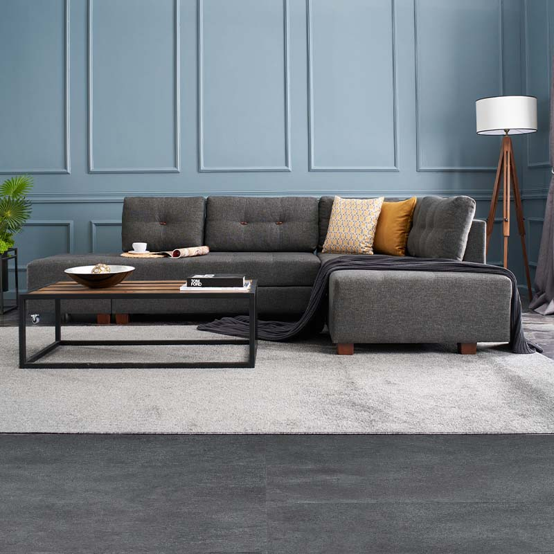Right corner sofa EMILLE by Start2Finish in anthracite fabric, showing plush cushions and modern design in a living room setting.