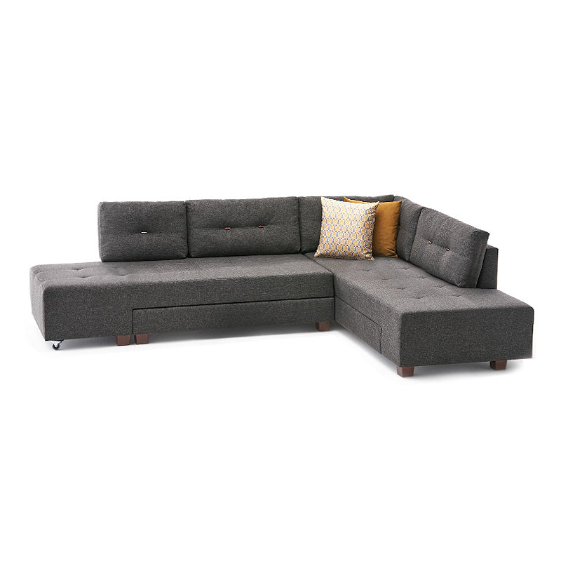 Right corner sofa EMILLE by Start2Finish in anthracite fabric, showing plush cushions and sleek design in a modern living room setting.