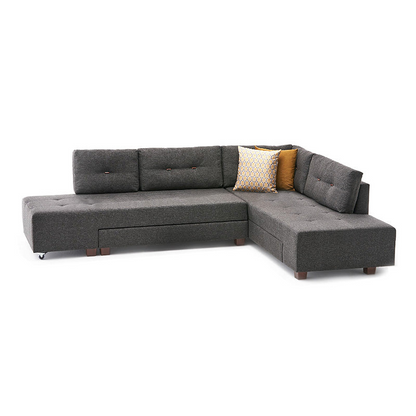 Right corner sofa EMILLE by Start2Finish in anthracite fabric, showing plush cushions and sleek design in a modern living room setting.