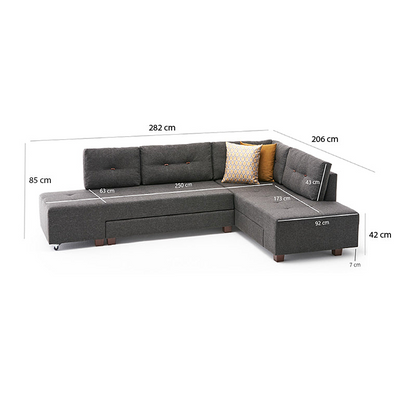 Right corner sofa EMILLE by Start2Finish in anthracite fabric, showing plush cushions and sleek modern design.