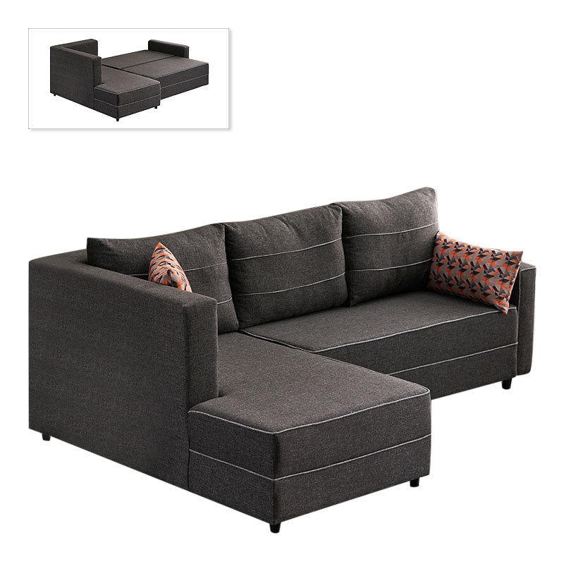 Left corner sofa bed in anthracite fabric, Start2Finish Bali model, measuring 242x160x88cm, with plush cushions and modern design.