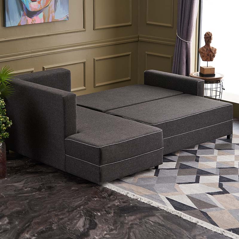Left corner sofa and bed in anthracite fabric, Bali model by Start2Finish, measuring 242x160x88cm, with cushions and modern design.