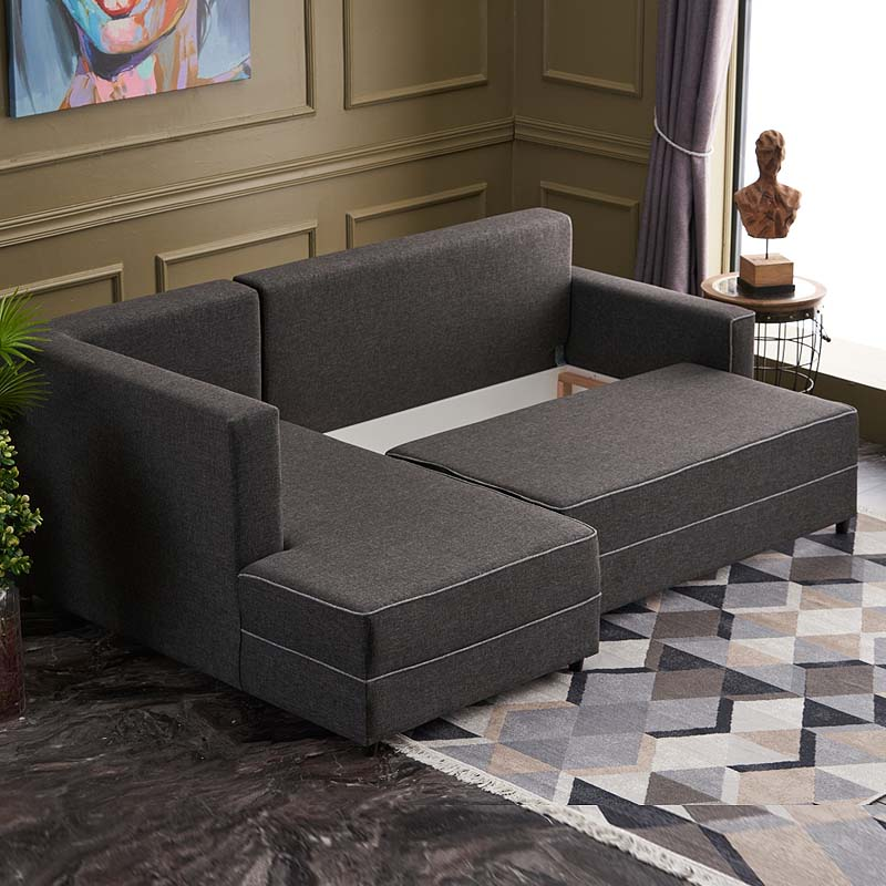 Start2Finish BALI anthracite corner sofa bed in left corner view, showing 242x160x88cm compact furniture with soft upholstery.
