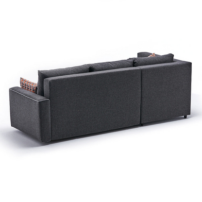 Left corner sofa bed in anthracite fabric, Start2Finish Bali model, measuring 242x160x88cm, featuring plush cushions and modern design.