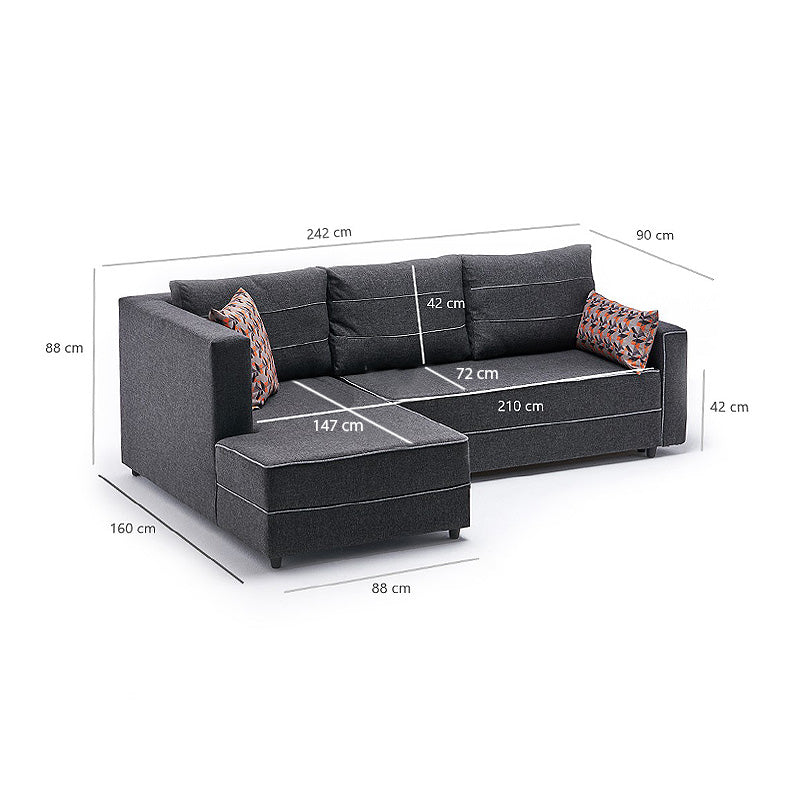 Left corner sofa bed in anthracite fabric, Bali by Start2Finish, 242x160x88cm, showing the sofa&