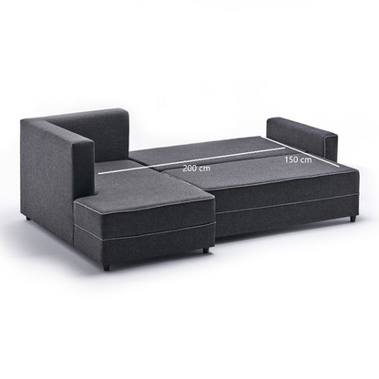 Left corner sofa bed in anthracite by Start2Finish, showing the 242x160x88cm furniture piece with plush upholstery.