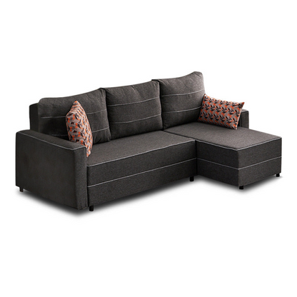 Anthracite right corner sofa bed by Start2Finish, showing plush cushions, chaise lounge, and clean modern design in a living room setting.