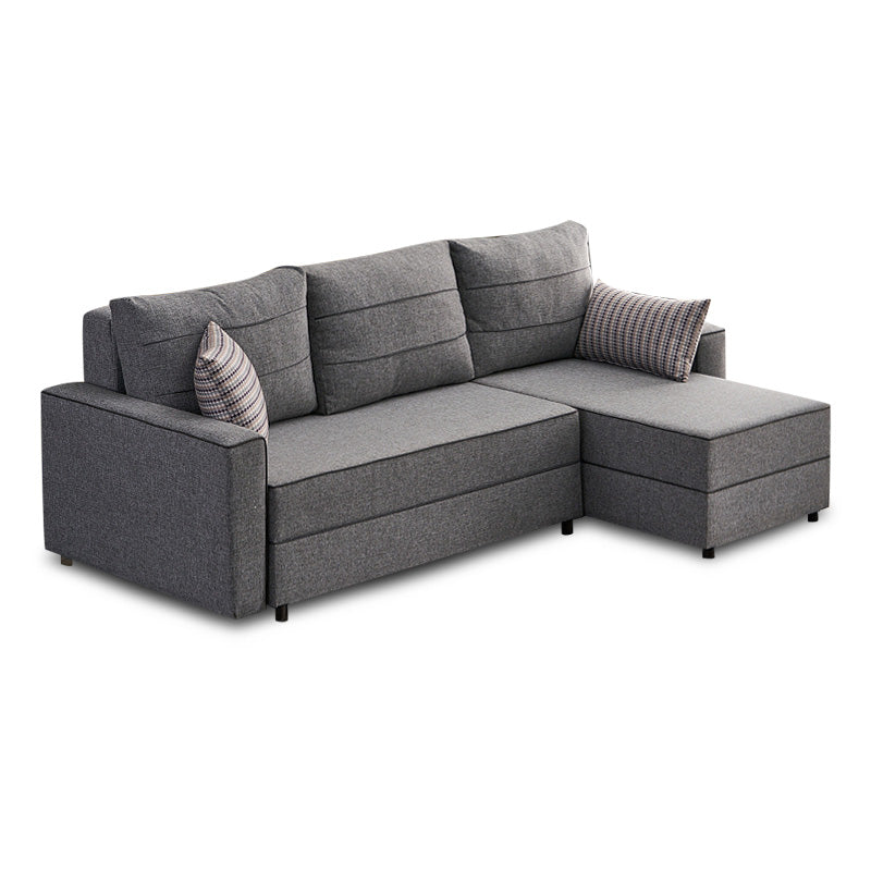 Start2Finish Burma grey right corner sofa bed with clean lines, measuring 242x150x88cm, featuring plush cushions and modern design.