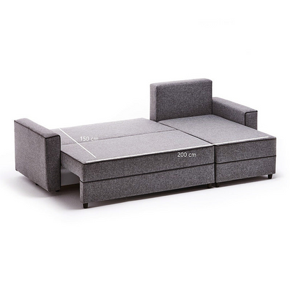Start2Finish Burma grey corner sofa and bed, 242x150x88cm, with plush cushions and modern design, perfect for lounge or guest room.