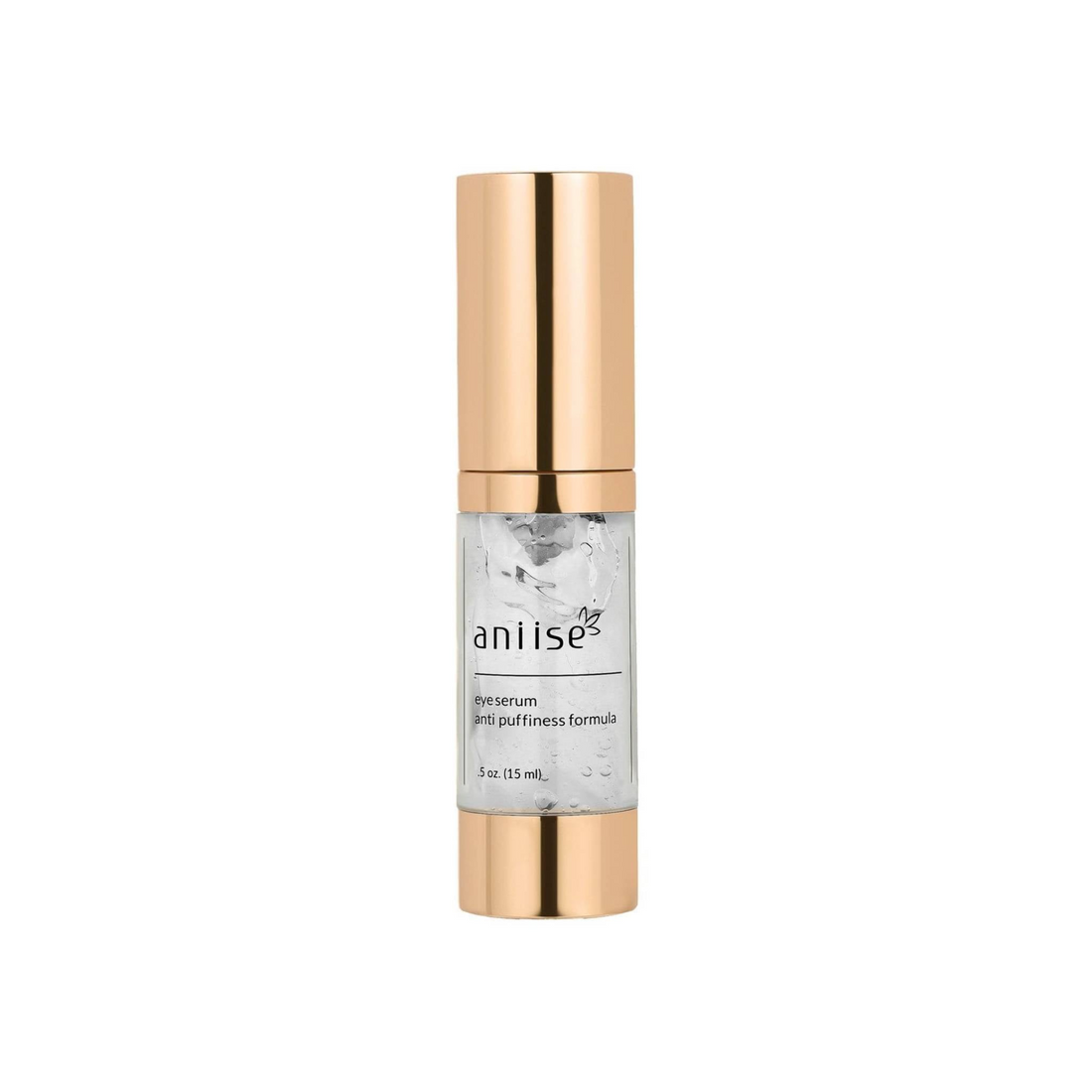 Start2Finish anti-puffiness eye serum bottle with applicator for reducing under-eye puffiness and dark circles.